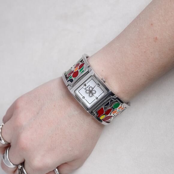 Brighton Meadow Ladies Watch Retired Multicolor Floral Enamel Silver 7\